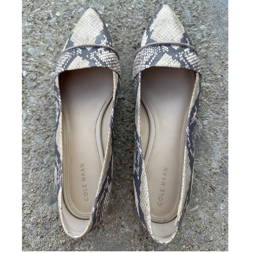 Cole Haan Skyler Pointed Toe Flats Snakeskin Embossed Leather Grey Cream W21530